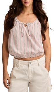 Lucky Brand Ruffle Tie Neck Cotton Top