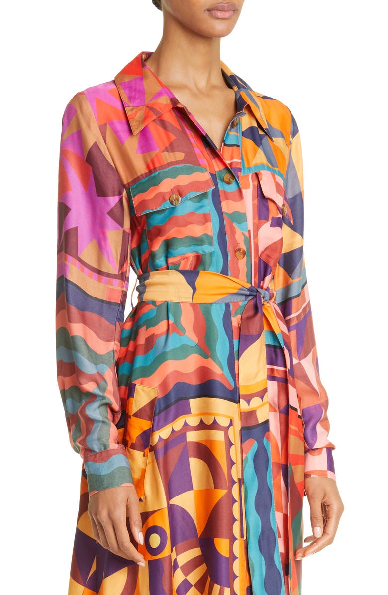 FARM Rio Scarves Long Sleeve Shirtdress, Alternate, color, 