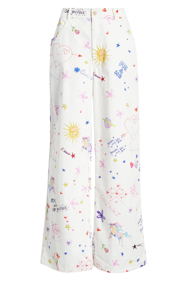 Printed Straight Leg Jeans, Alternate, color, DEAR DIARY