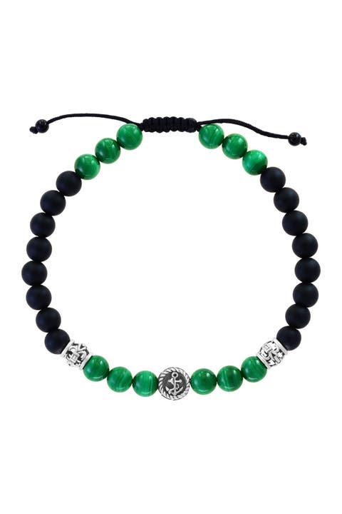 Sterling Silver, Malachite, & Onyx Bracelet