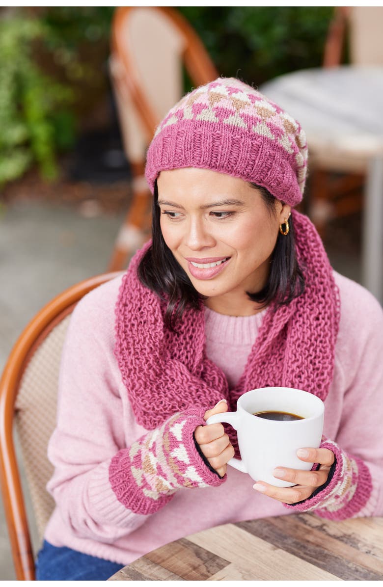 Feelgoodz Womens Artisan Hand-Knit Jaya Harlequin Wool Beanie Hat, Alternate, color, Quarry