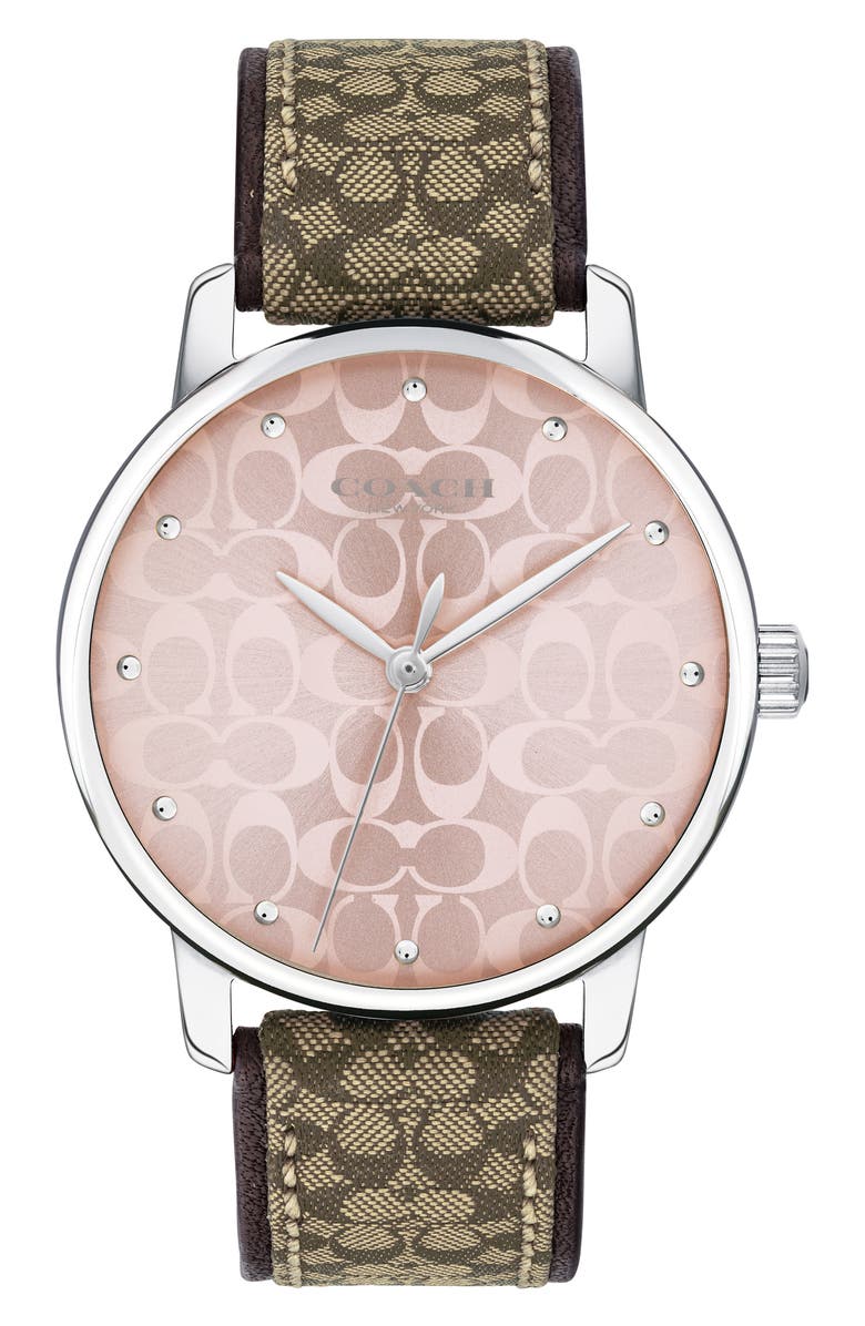 COACH Grand Leather Strap Watch, Main, color, Pink