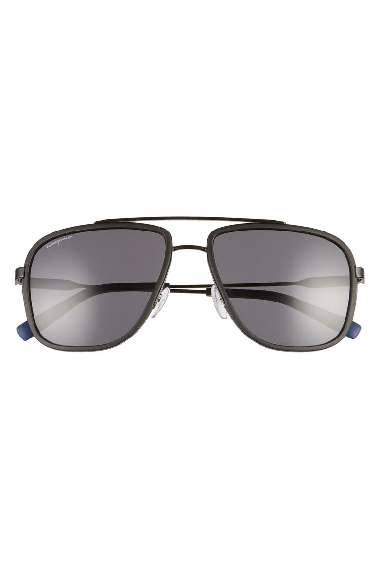 Salvatore Ferragamo 57mm Navigator Sunglasses, Alternate, color, BLACK
