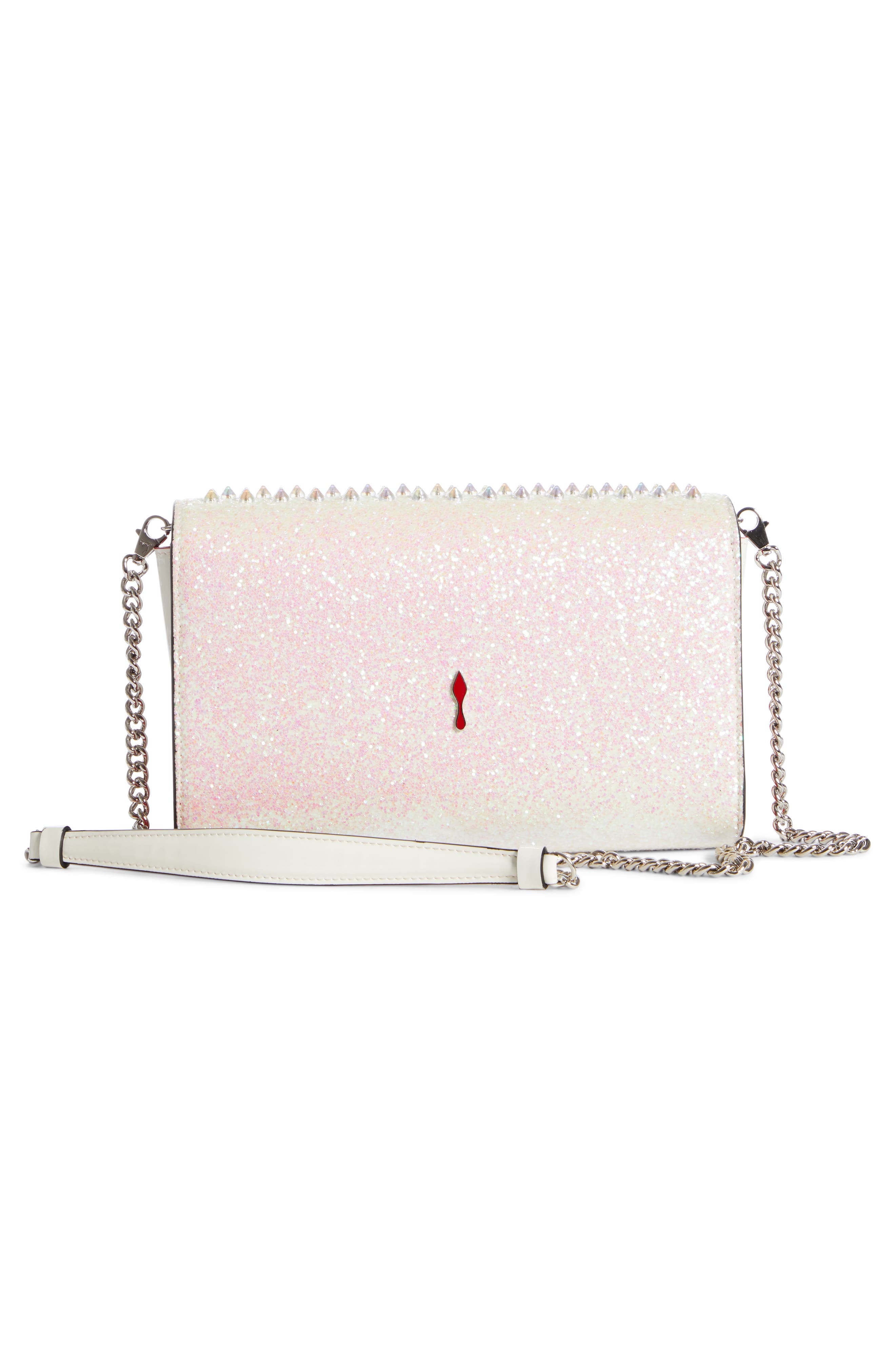 Christian Louboutin Paloma Glitter Spike Leather Clutch, Alternate, color, 