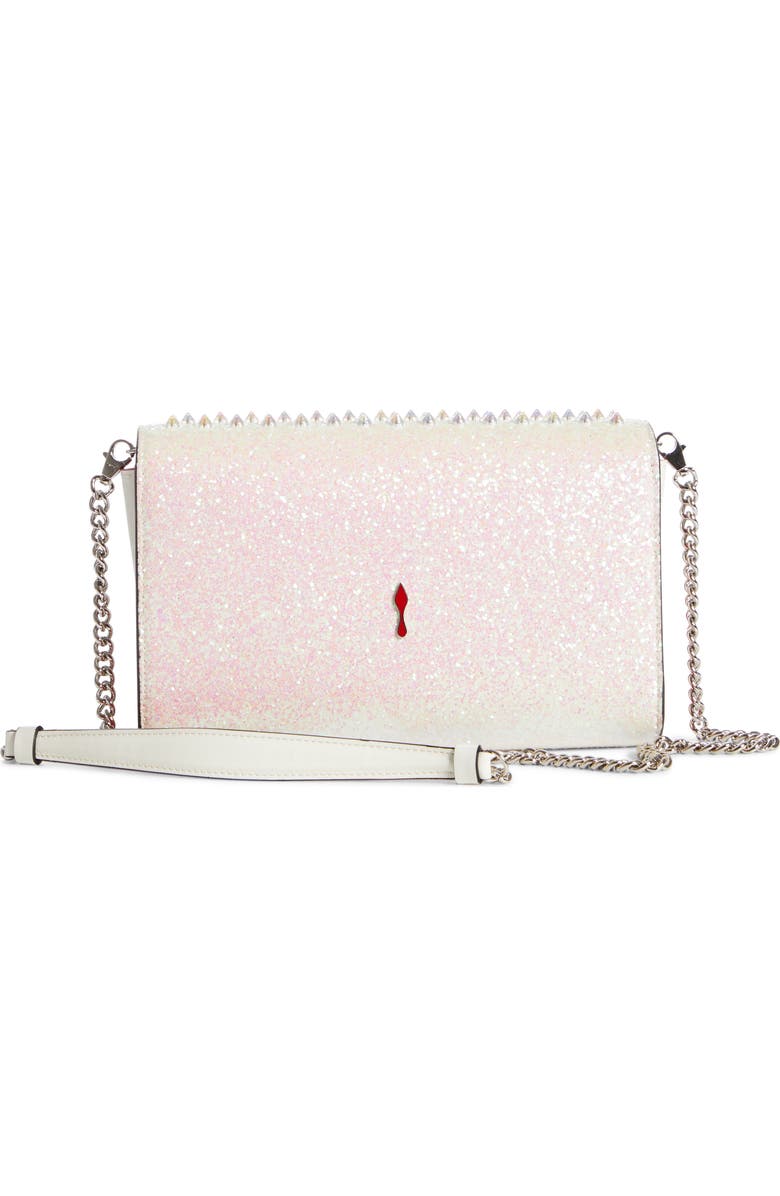 Christian Louboutin Paloma Glitter Spike Leather Clutch, Alternate, color,