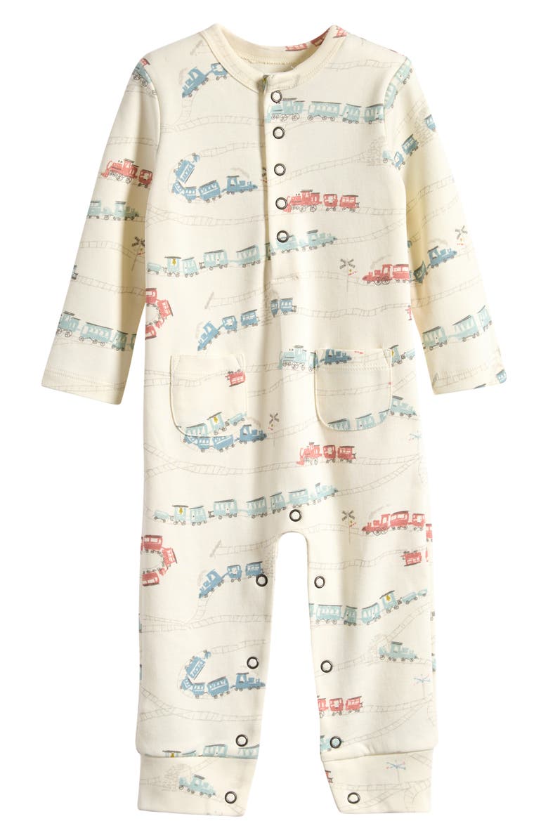 Pehr Henley Patch Pocket Organic Cotton Romper, Main, color, Locomotive