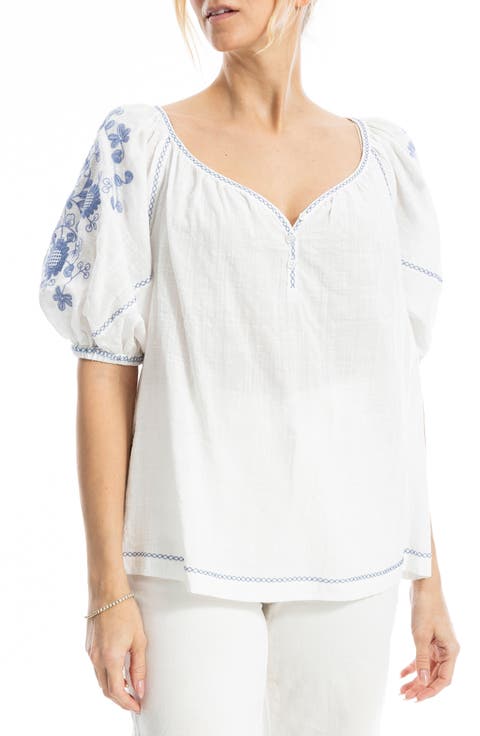 Embroidered Puff Sleeve Top