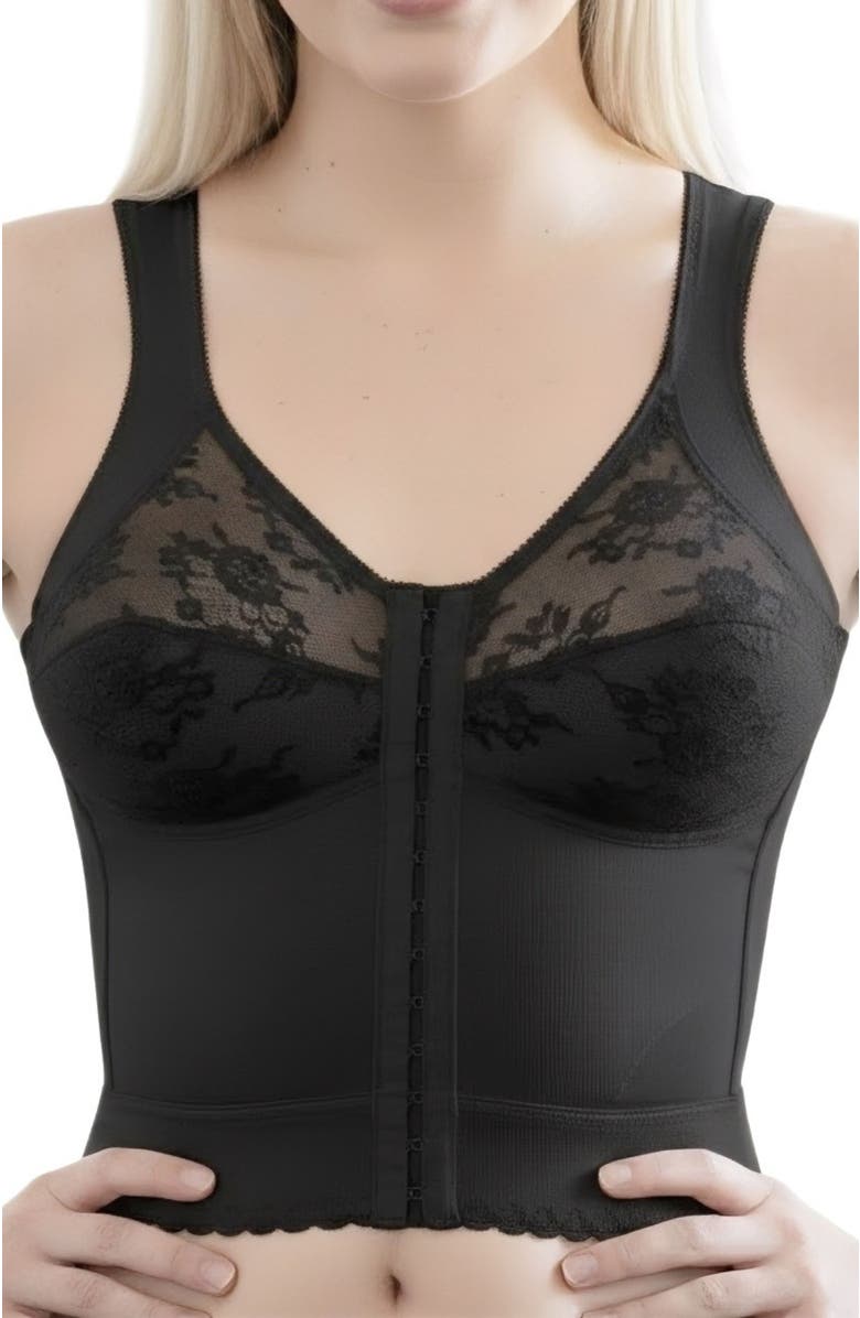 Cortland Intimates a Division of Rago Front Closure Back Support Long Line Bra, Main, color, Black