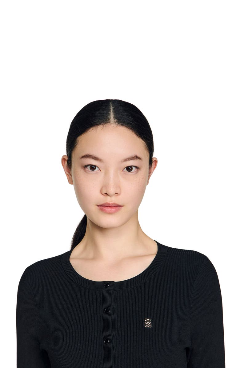 SANDRO Pleated knit short dress, Alternate, color, Black