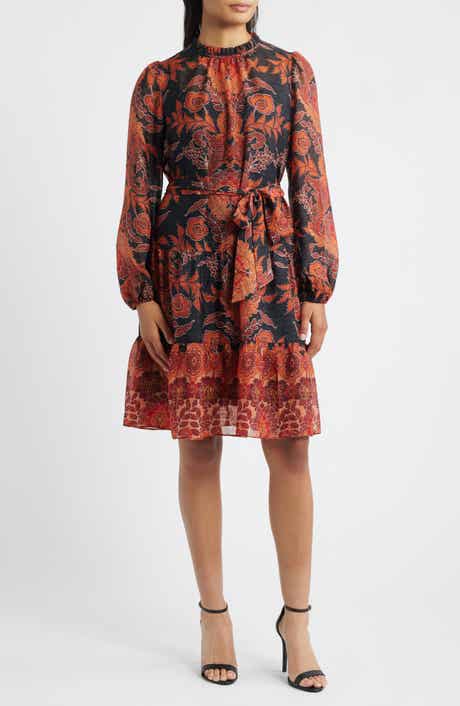 Julia Jordan Metallic Paisley Ruffle Long Sleeve Dress