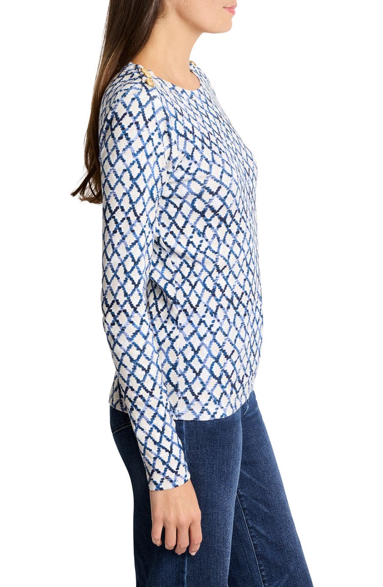 NZT by NIC+ZOE Denim Diamonds Button Detail Cotton Top, Alternate, color, Blue Multi