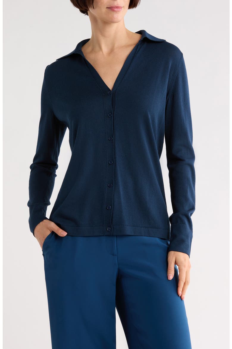 Cotton & Silk Slim Polo Cardigan, Main, color, LIDO BLUE