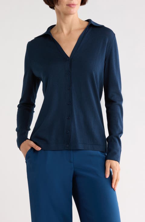 Cotton & Silk Slim Polo Cardigan