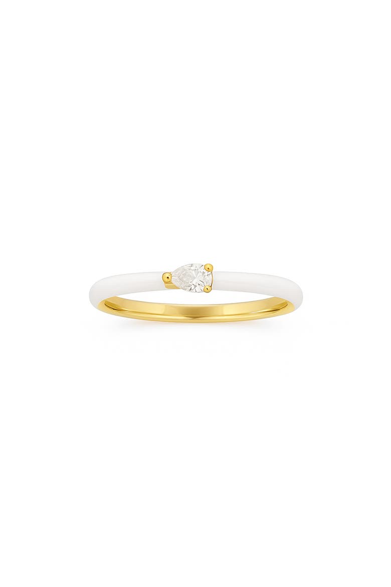Pear Cut Topaz Enamel Ring, Main, color, YELLOW GOLD/ WHITE