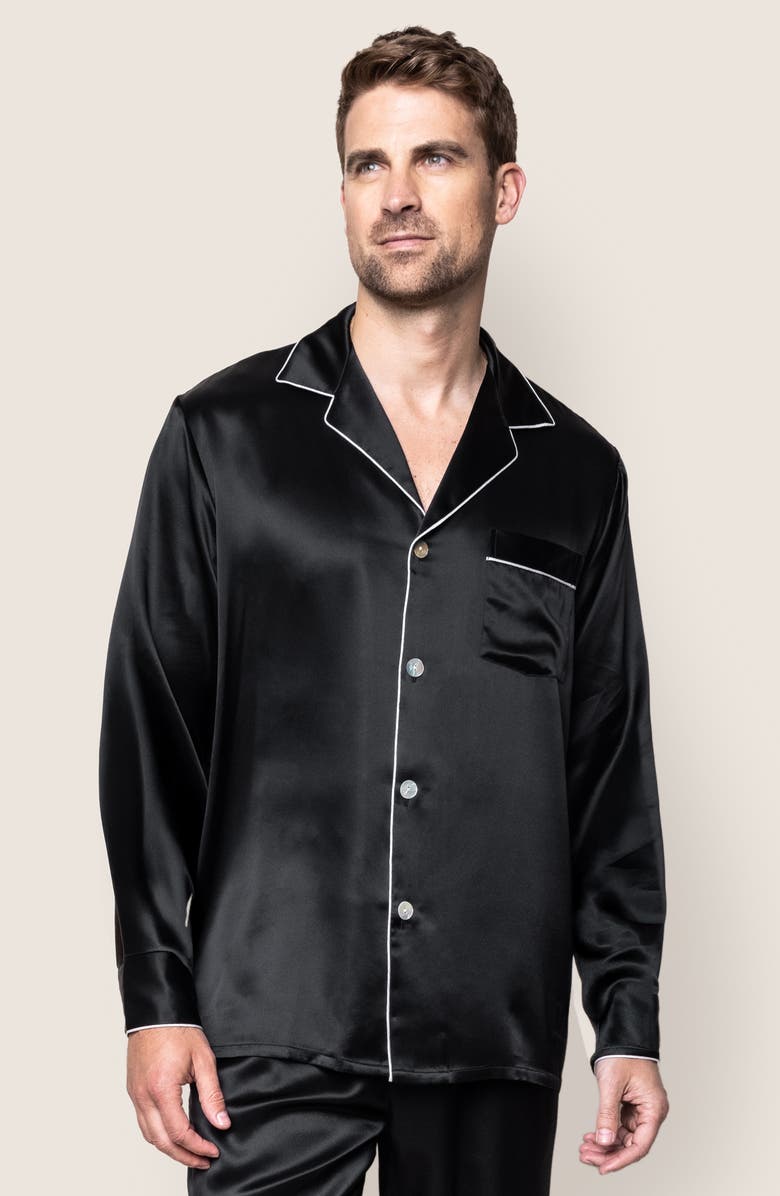 Petite Plume Silk Pajama Set, Alternate, color, Black