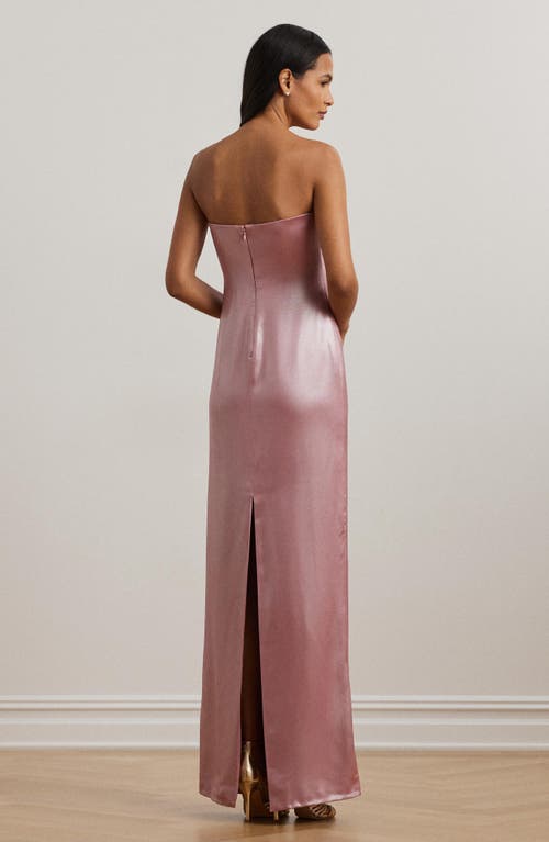 Ralph Lauren Lauren Foil Strapless Charmeuse Gown In Rose Mauve W/silver Foil