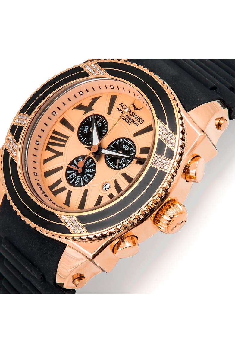 Men's Swissport XG D Diamond Sporty Watch, 63mm - 0.75 ctw, Alternate, color, BLACK-ROSEGOLD