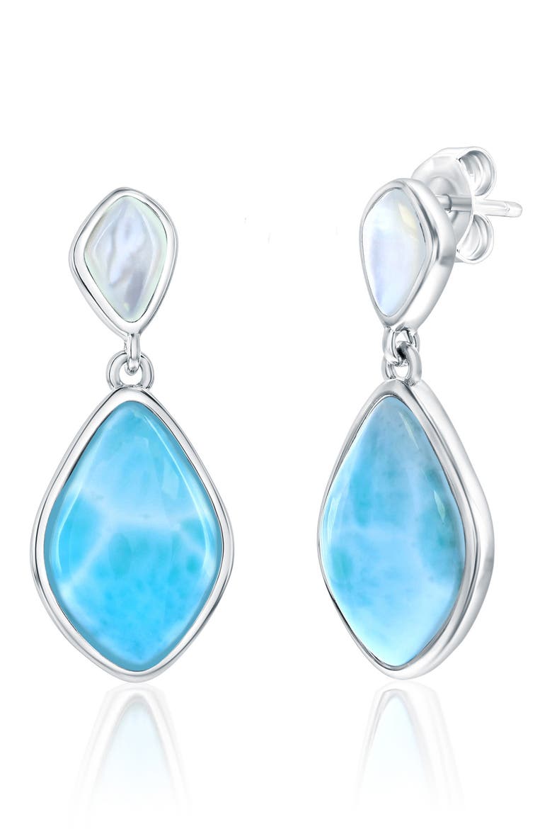 Sterling Silver Mother-of-Pearl & Larimar Drop Earrings, Main, color, BLUE