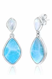 SIMONA Sterling Silver Mother-of-Pearl & Larimar Drop Earrings