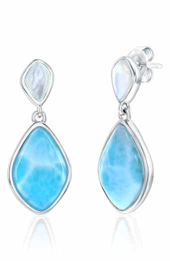 Sterling Silver Mother-of-Pearl & Larimar Drop Earrings