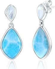 SIMONA Sterling Silver Mother-of-Pearl & Larimar Drop Earrings