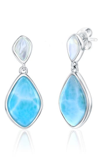 Simona Sterling Silver Mother-of-pearl & Larimar Drop Earrings In Blue