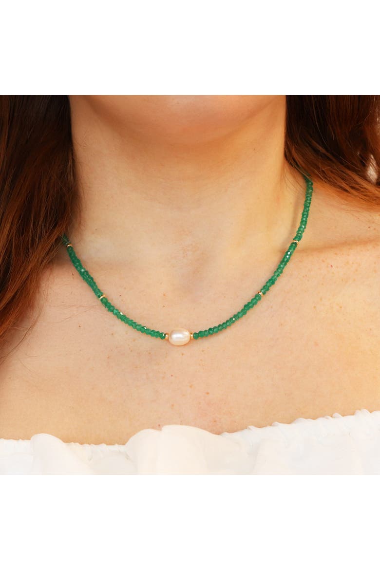 Green Onyx Bead Pearl Necklace, Alternate, color, Green