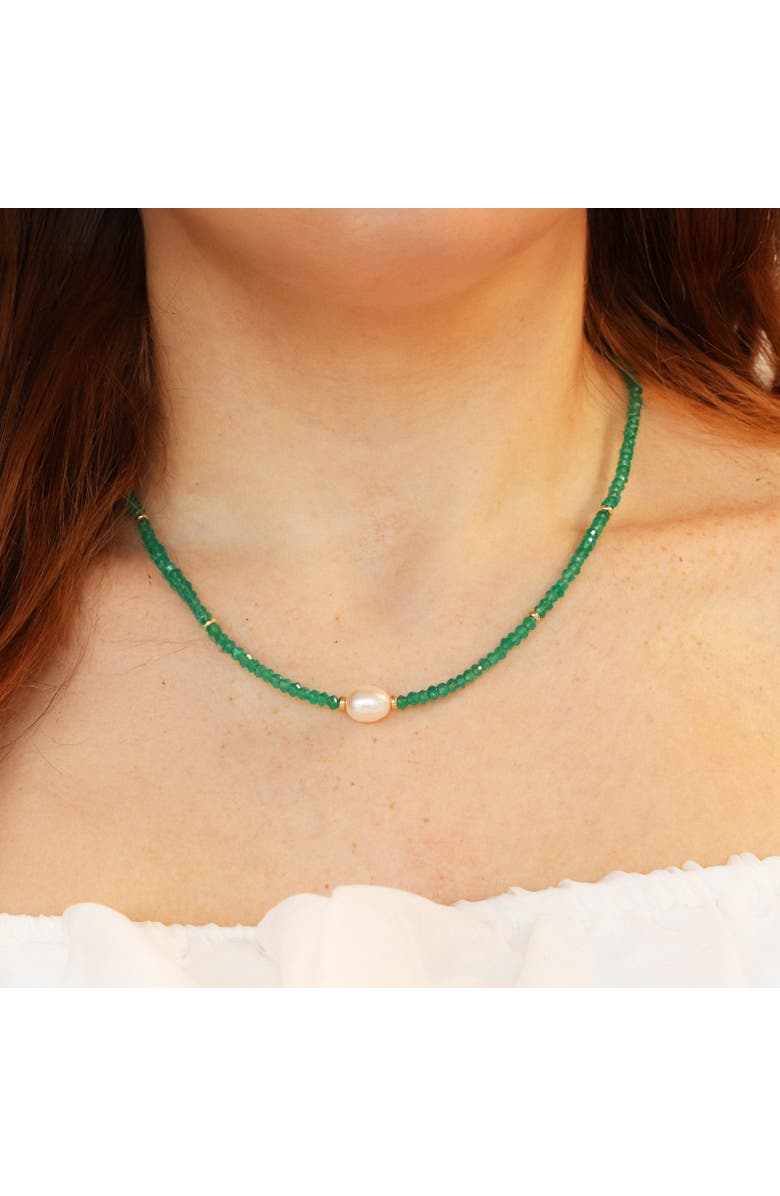 The Lovery Fine Jewelry Green Onyx Bead Pearl Necklace, Alternate, color, Green