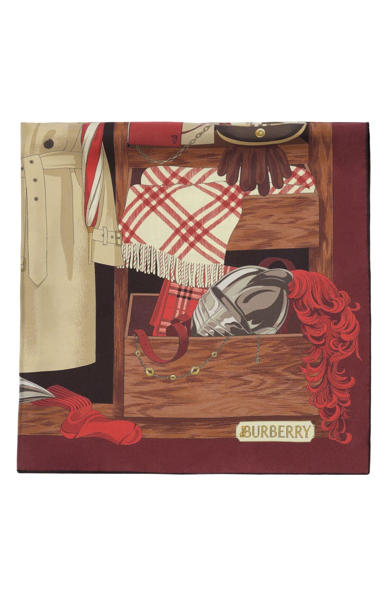 Burberry Wardrobe Silk Square Scarf, Alternate, color, Oxblood