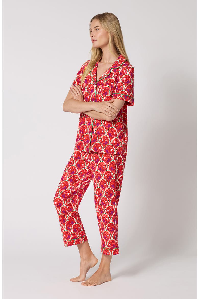 Print Short Sleeve Pajamas, Alternate, color, MONKEYING AROUND