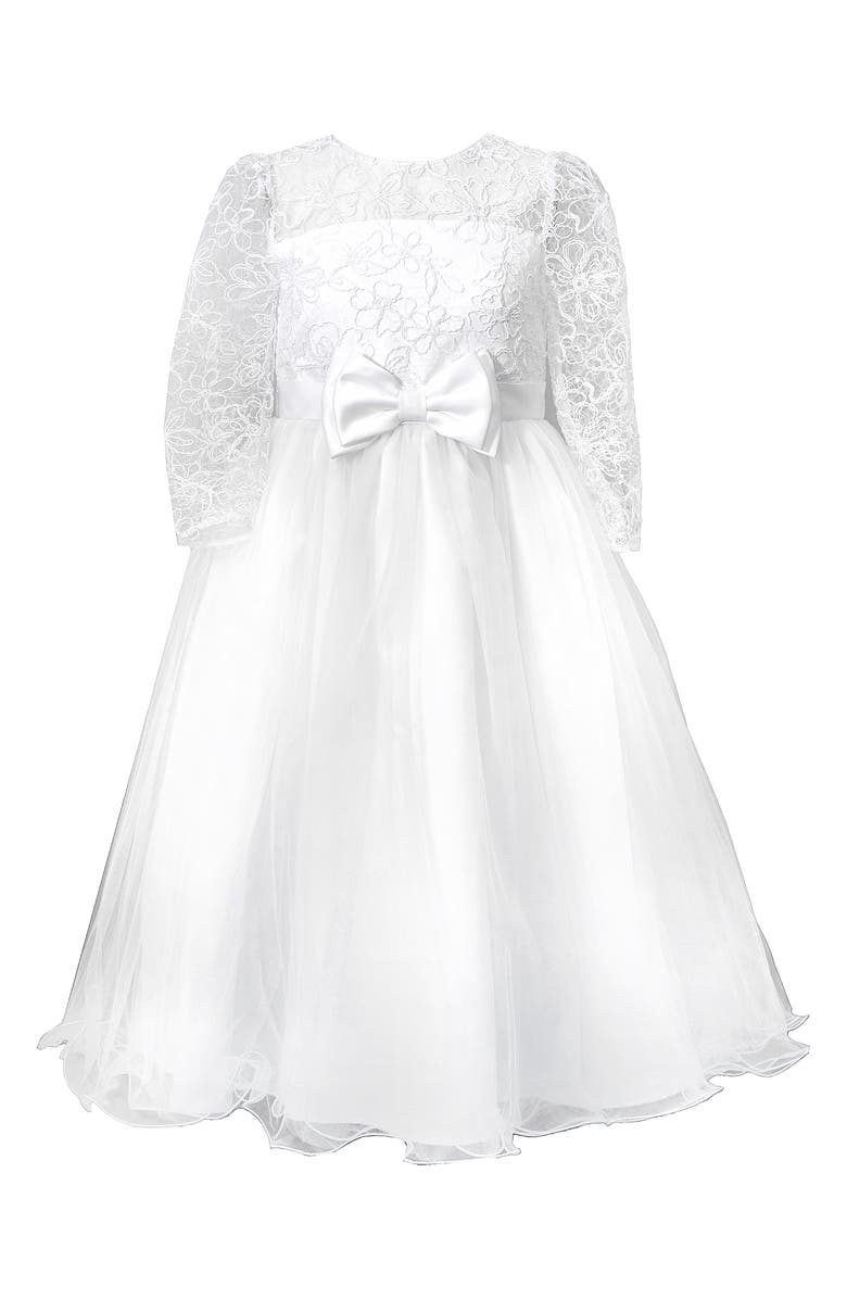 GERSON & GERSON Corded Embroidery First Communion Dress, Main, color, 