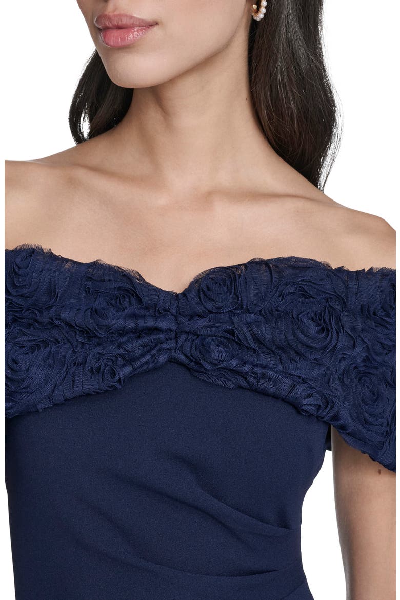 Off the Shoulder 3D Floral Gown, Alternate, color, NAVY