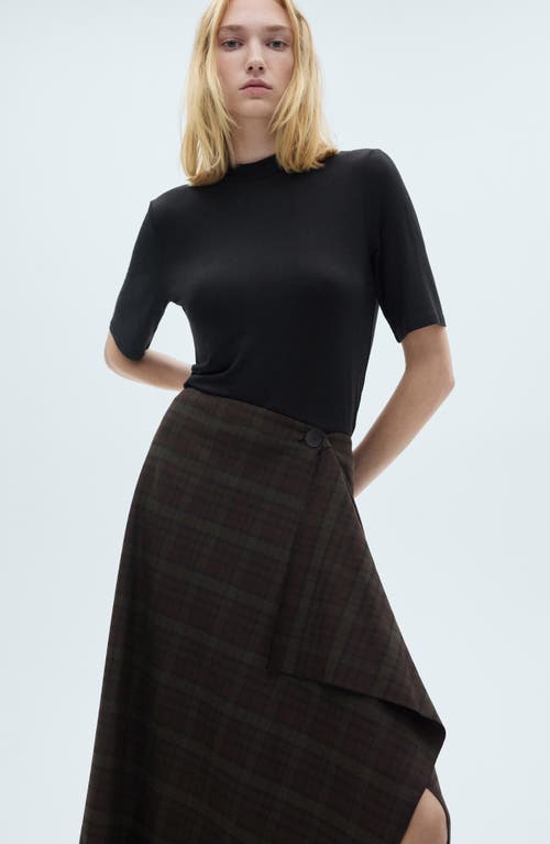 Mango Check Ruffle Skirt In Khaki Brown