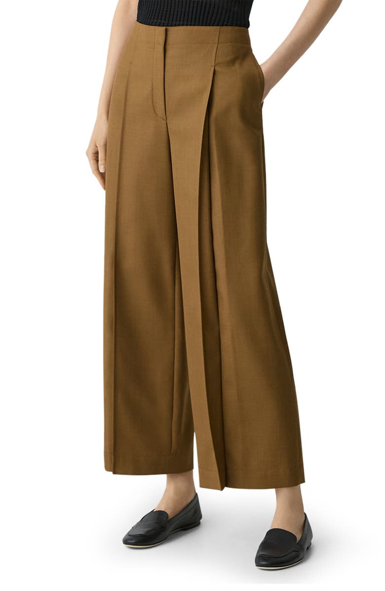 Theory City Pleated High Waist Wide Leg Pants, Alternate, color, Dark Bronze
