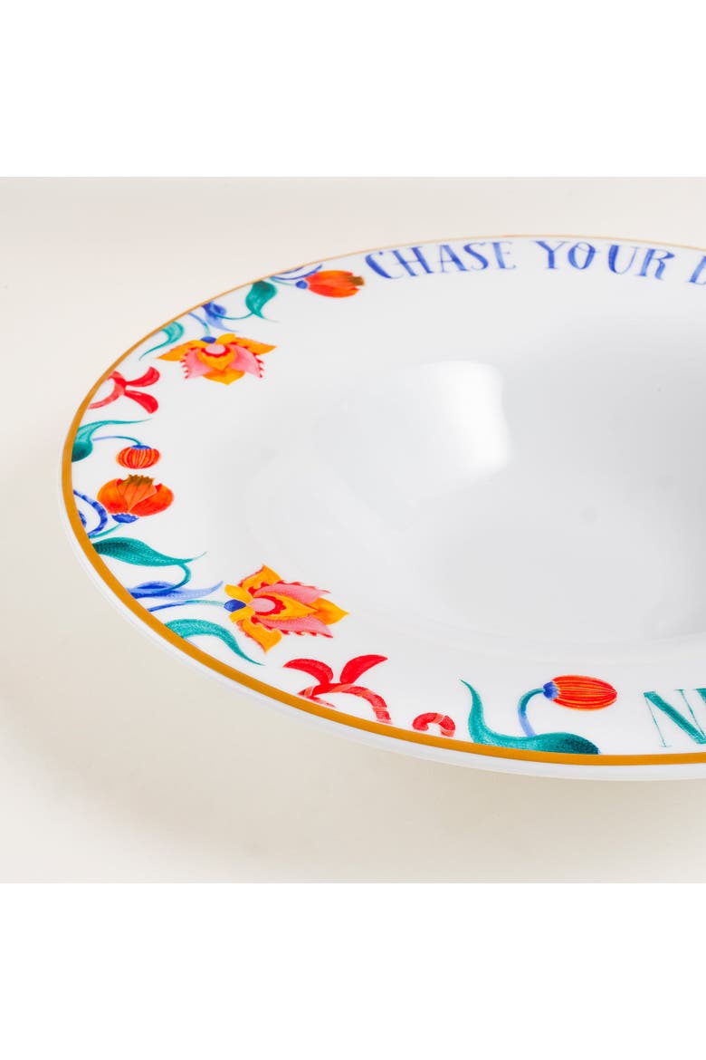 Lublin Floral Rimmed Porcelain Pasta Artisan Ceramic, Alternate, color, White