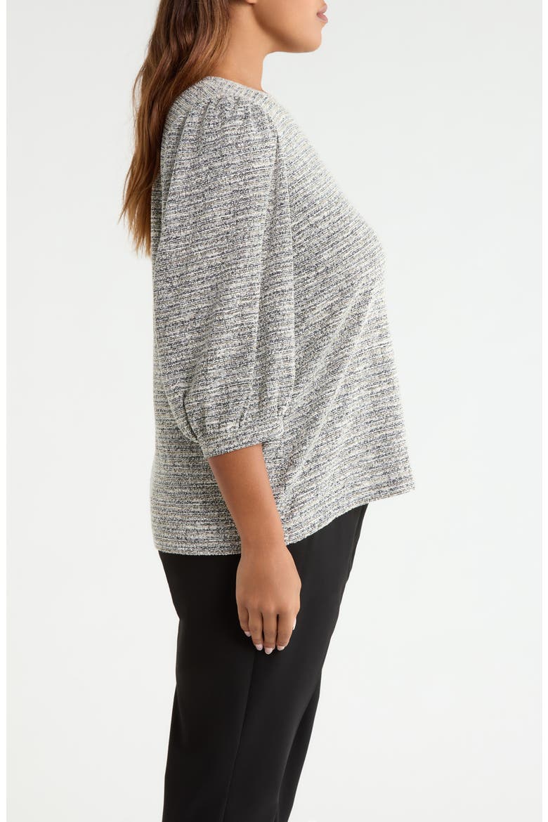 Balloon Sleeve Boucle Knit Top, Alternate, color, ANNE BLACK/ WHITE DOVE