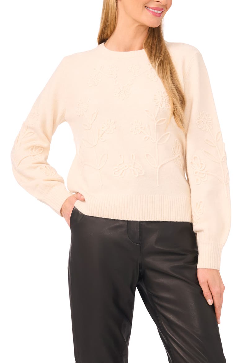 Embroidered Floral Sweater, Main, color, ANCIENT IVORY