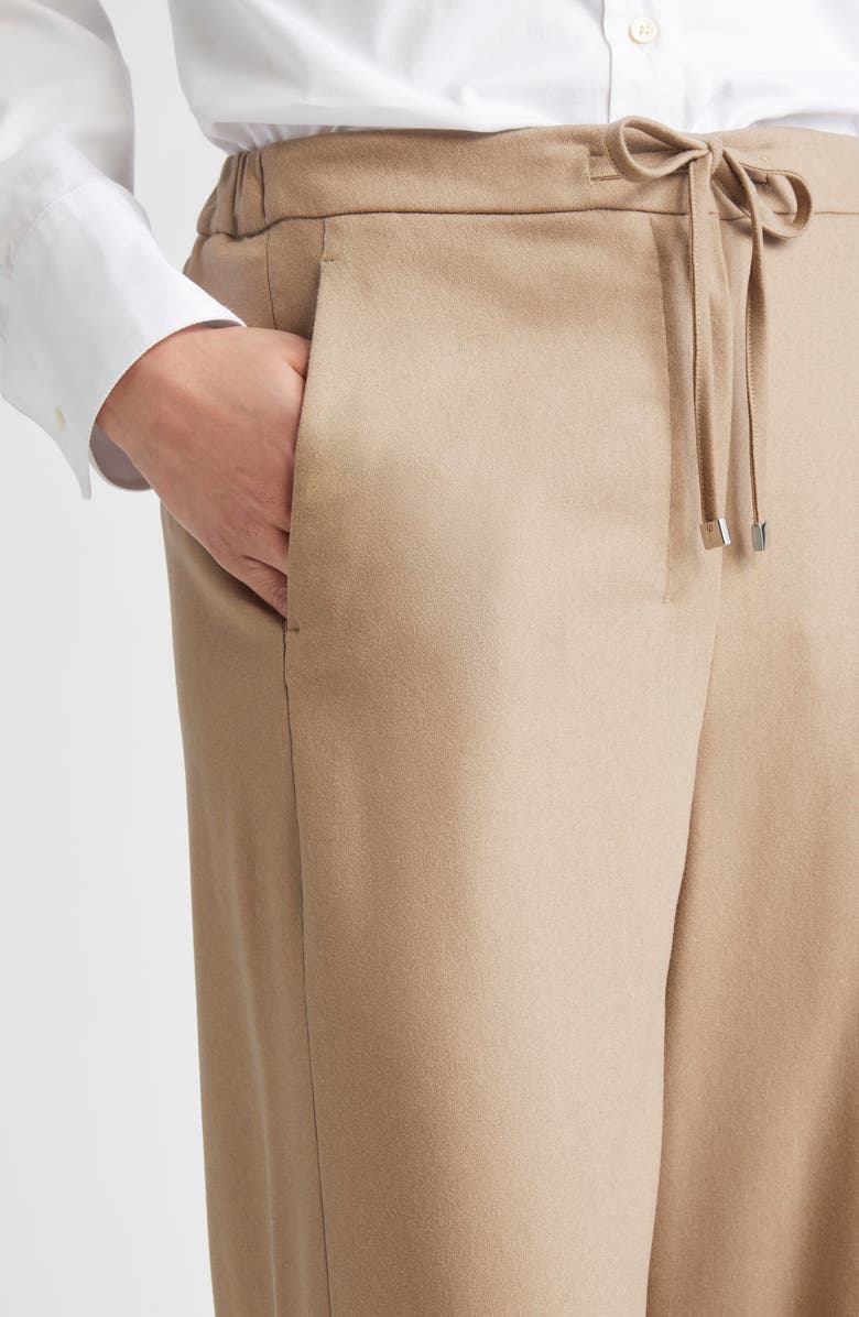 Max Mara Flora Stretch Virgin Wool Drawstring Pants, Alternate, color, Biscuit