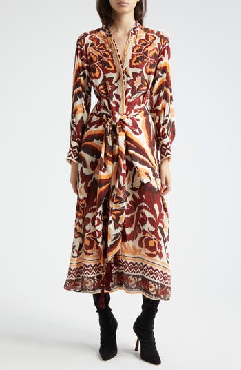 Tie Front Long Sleeve Shirtdress