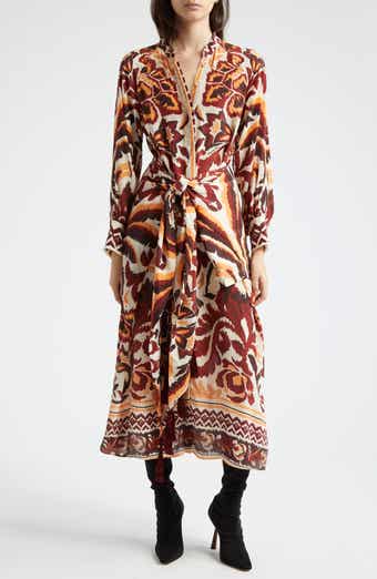 FARM Rio Tie Front Long Sleeve Shirtdress