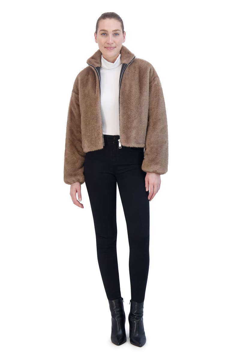 Rebecca Minkoff Faux Fur Crop Jacket, Alternate, color, Taupe