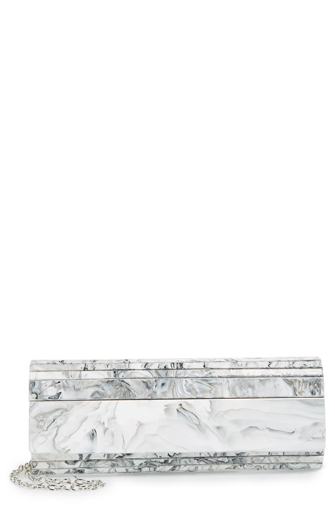 Marbled Box Clutch, Main, color, WHITE