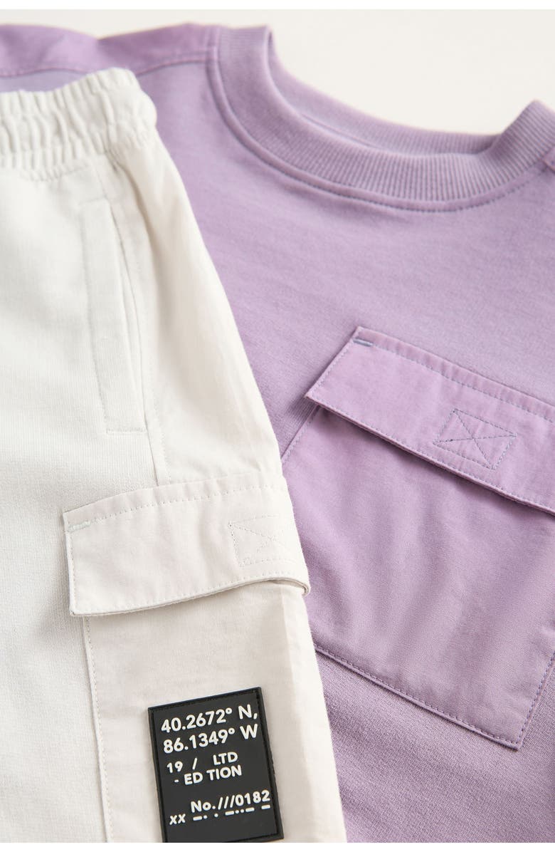 NEXT Kids' Purple Pocket T-Shirt & Drawstring Utility Shorts Set, Alternate, color, Purple