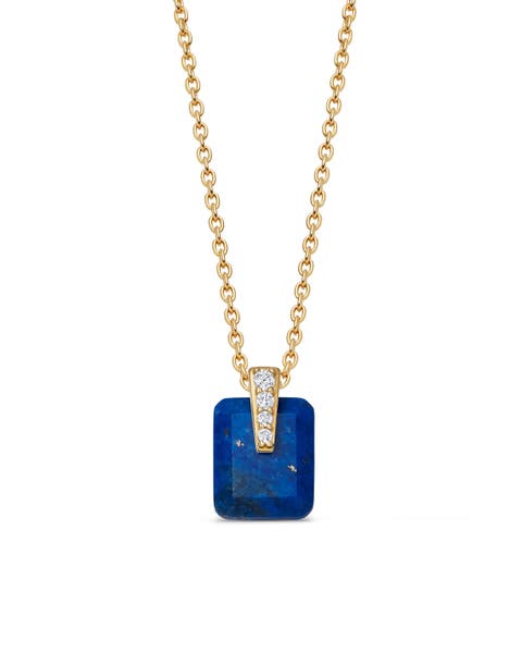 Gold Deco Lapis Pendant Necklace