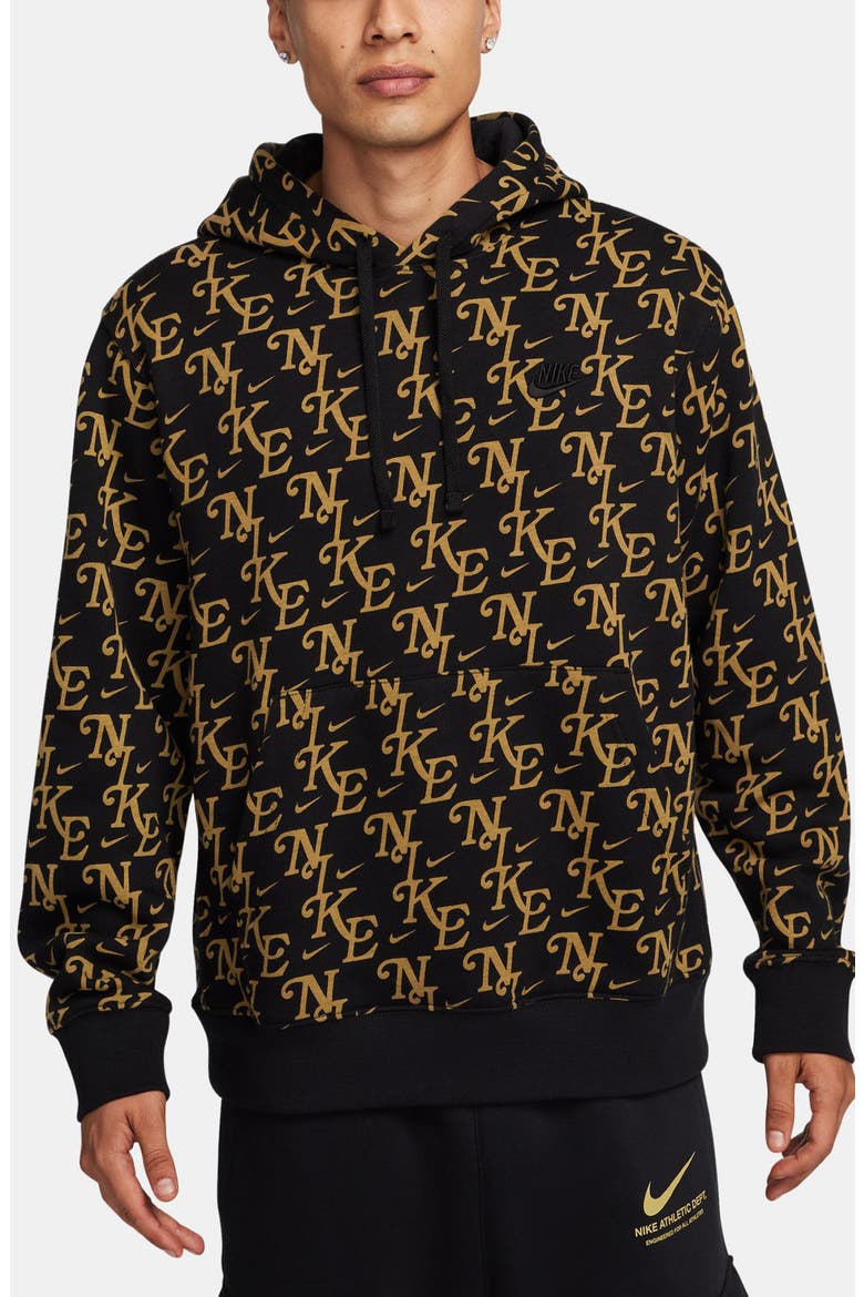 Monogram Club Brushed Fleece Hoodie, Main, color, BLACK