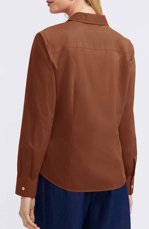 Foxcroft June Stretch Cotton Blend Button-up Shirt In Brown