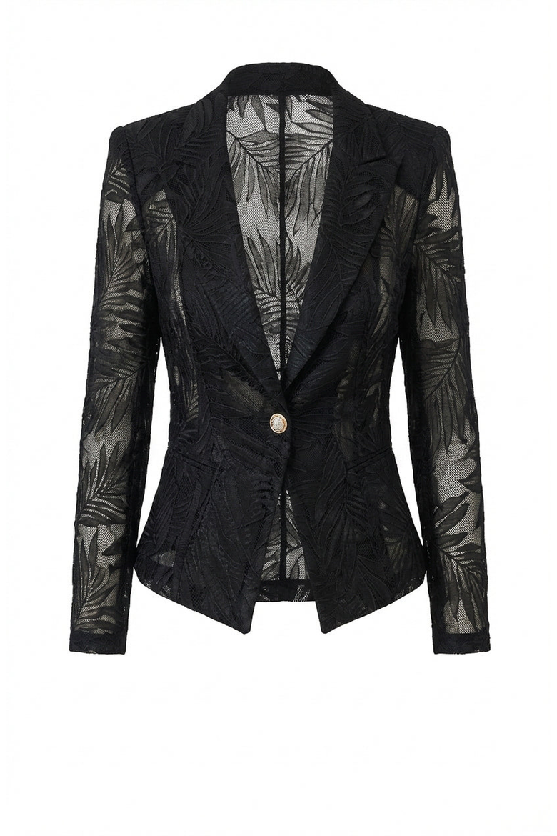 Sheer Lace Sleeved Tailored Blazer, Alternate, color, Black