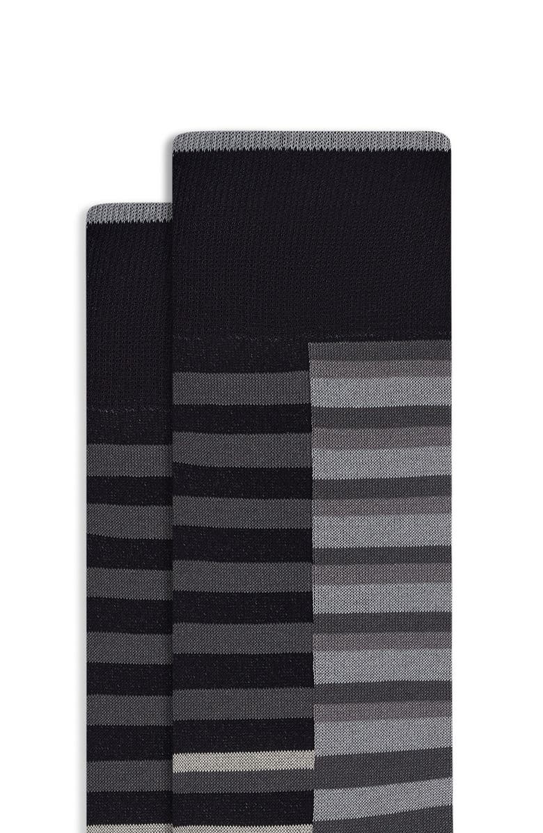 Bugatchi Broken Stripe Mercerized Cotton Blend Dress Socks, Alternate, color, Black