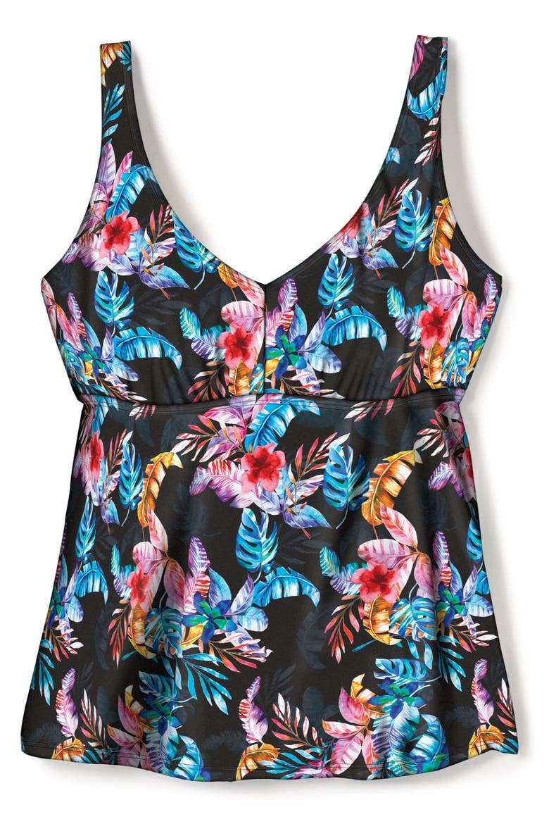 A-Line Flowy V-Neck Tankini Top With Built-In Bra, Alternate, color, CABANA GLOW TROPICAL