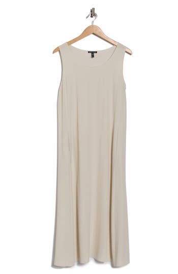 Eileen Fisher Scoop Neck Sleeveless Silk Dress In Gray